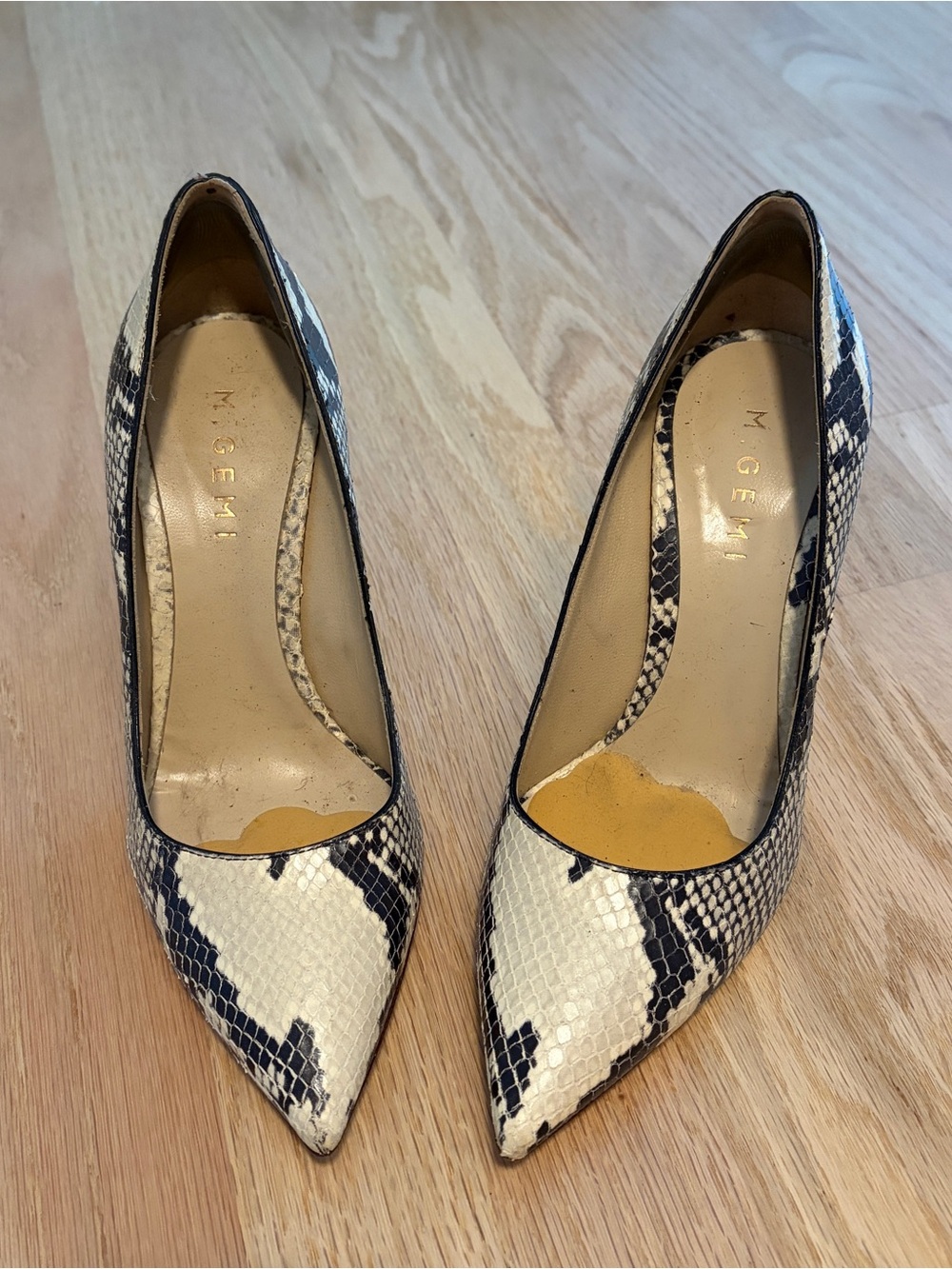 M. Gemi Black & White Snake-Print Pointed-Toe Pump